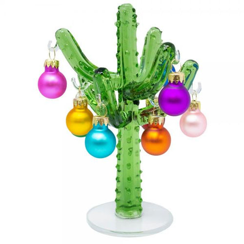 Green Glass 7" Saguaro Cactus with Ornaments