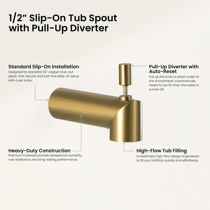 Halo Wall Mounted 1/2" Slip-On Tub Spout with Diverter - TS102