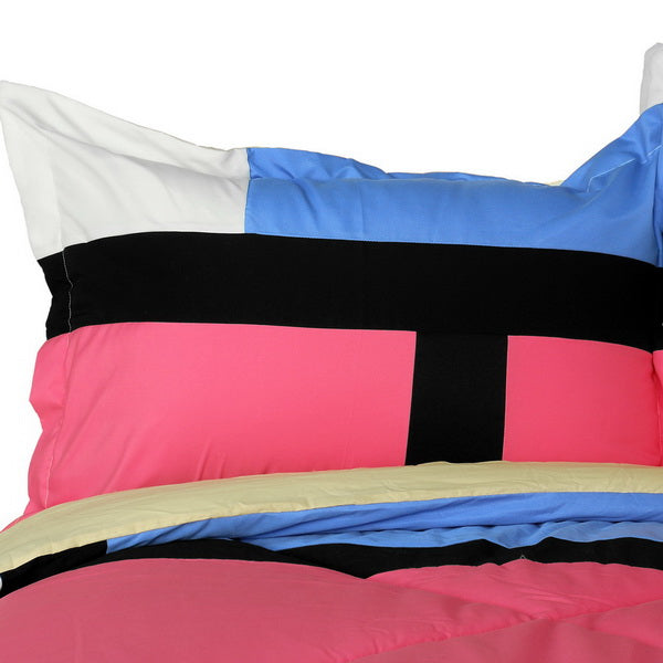 Hot Pink Blue & Black Geometric Blocks Teen Girl Bedding Twin Full/Queen Modern Comforter Set