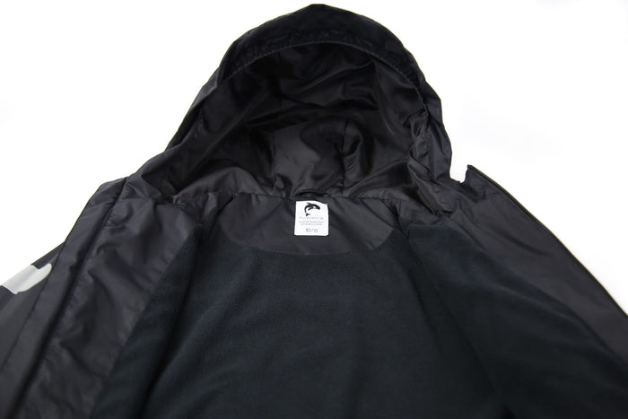 Close-up of insulated lining – black waterproof rain jacket