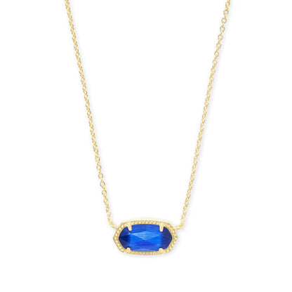 Kendra Scott Elisa Enamel Frame Gold Paperclip Necklace Cobalt Infusion