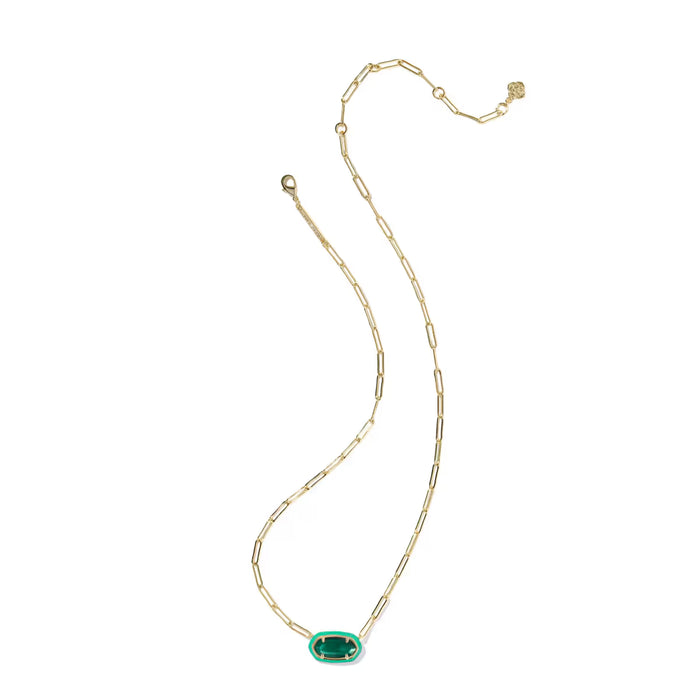Kendra Scott Elisa Enamel Frame Gold Paperclip Necklace Emerald Infusio