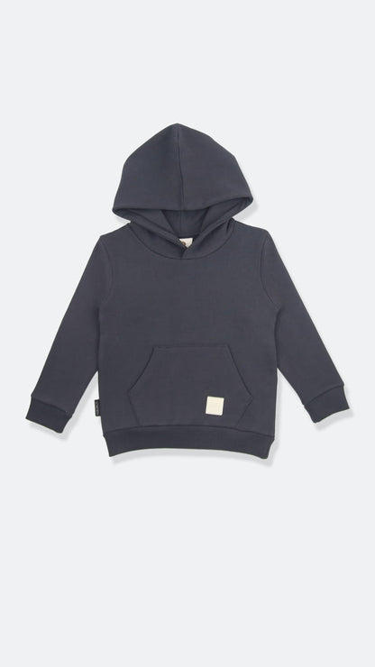 Organic brushed terry kids hoodie in lava color – front view