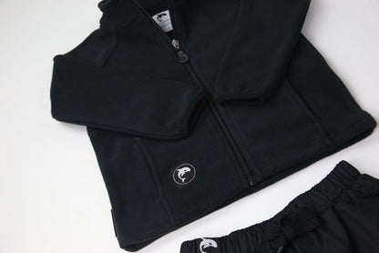 Close-up of soft black fleece fabric – kids jacket