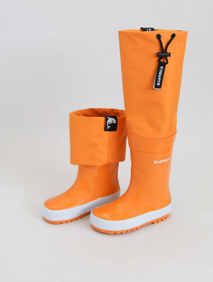Kids cheddar rain boots with above-knee waders – front view