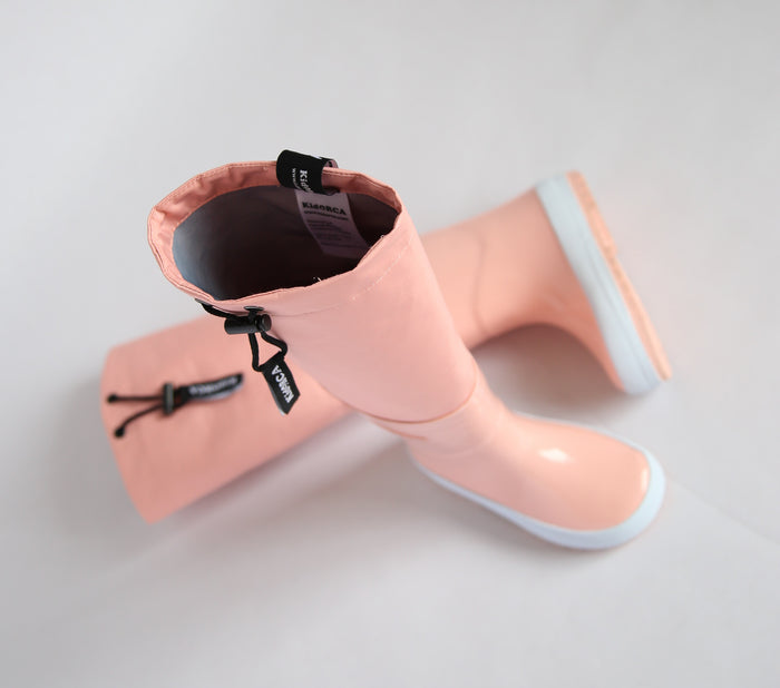 Kids coral rain boots with above-knee waders – front view