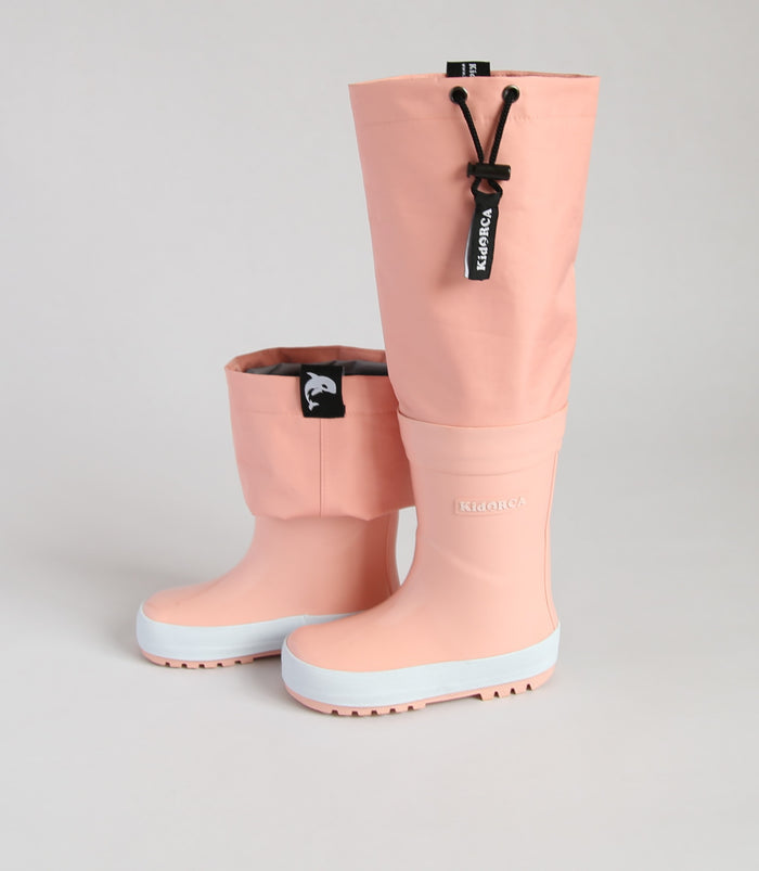Close-up of rubber material and non-slip sole – coral rain boots waders