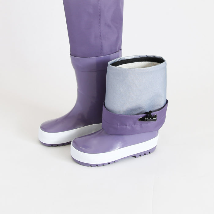 Kids grape rain boots with above-knee waders – front view