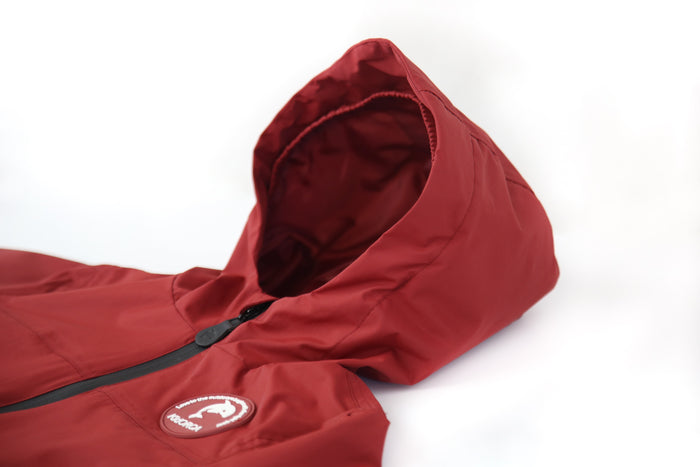 Taped seams and adjustable hood – merlot kids rain jacket