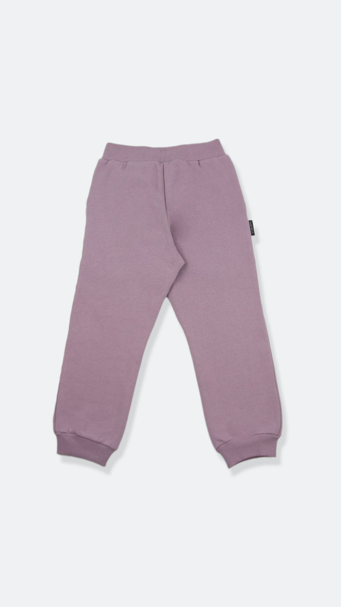 Organic brushed terry kids sweatpants in wheat color – back view