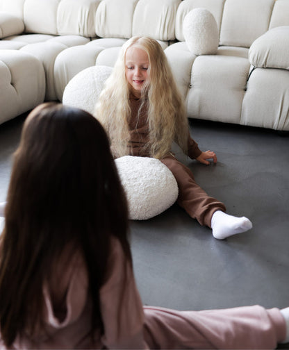 Child wearing mocha brushed terry sweatpants by KidORCA – sustainable kids lounge