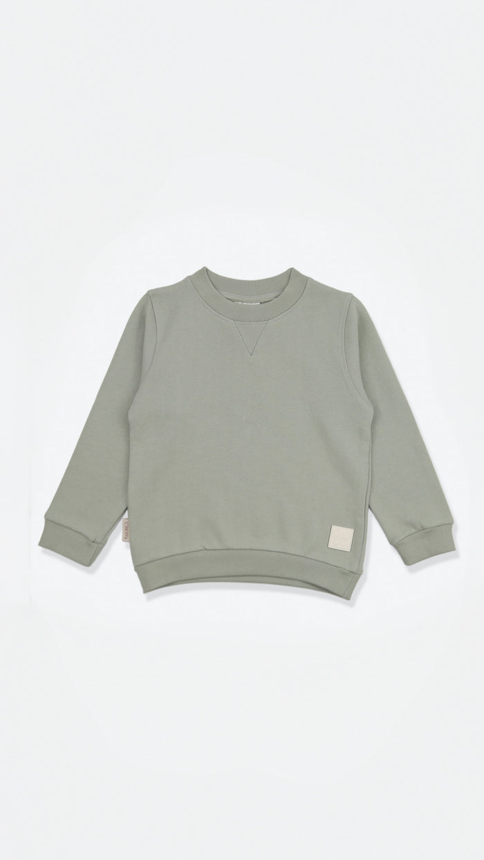 Organic french terry kids sweatshirt in sage green – front view
