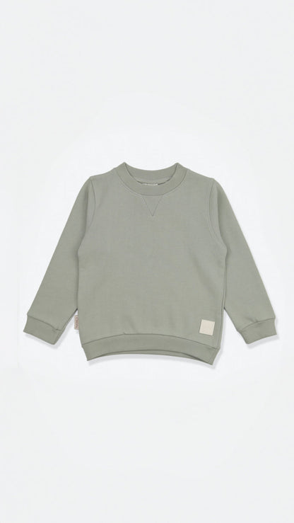 Organic french terry kids sweatshirt in sage green – front view