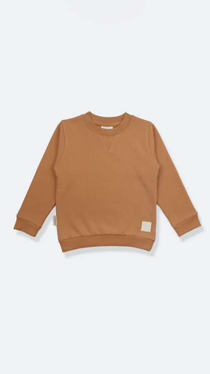 Organic french terry kids sweatshirt in sandstone beige – front view