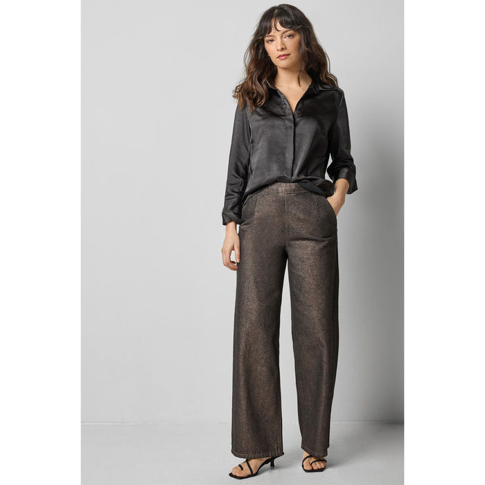 Lilla P Satin Button Down in Black