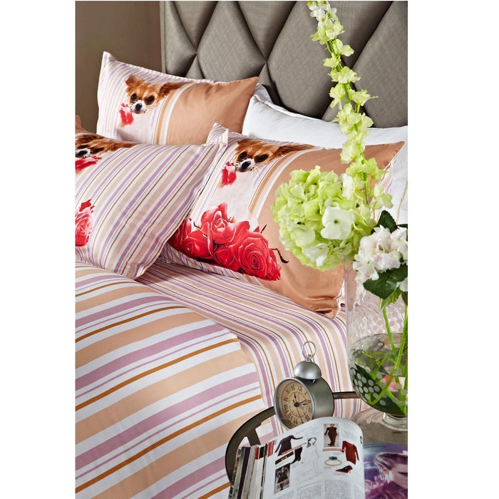 Luxury Cotton Chihuahua & Roses Puppy Dog Themed Girls Bedding Twin or Full/Queen Duvet Cover Set Designer Ensemble