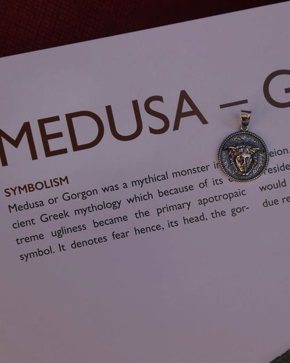 Oxidized silver Medusa pendant made in Greece; Greek mythology jewelry