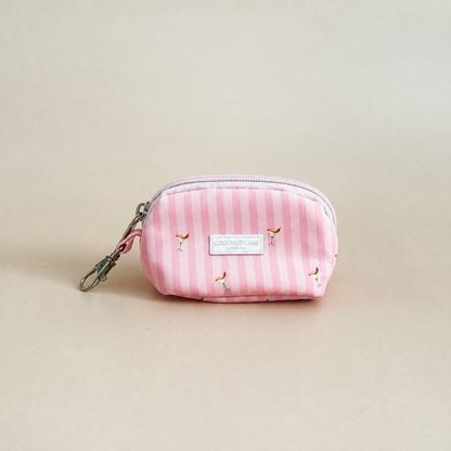 Pink stripe small keyring pouch with margarita print and keyring loop.