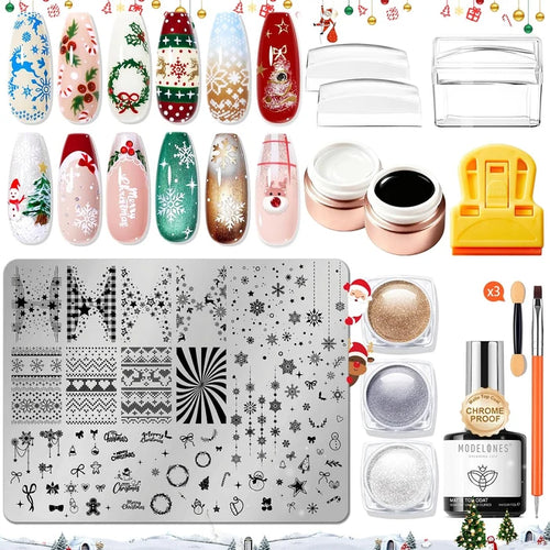 modelones 16Pcs Winter Nail Stamping Kit French Stamper Christmas Plate