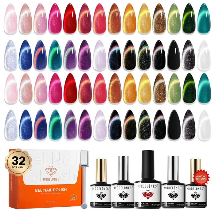 modelones Cat Eye Gel Nail Polish Set 32PCS 28Colors Fall Gel Polish Kit