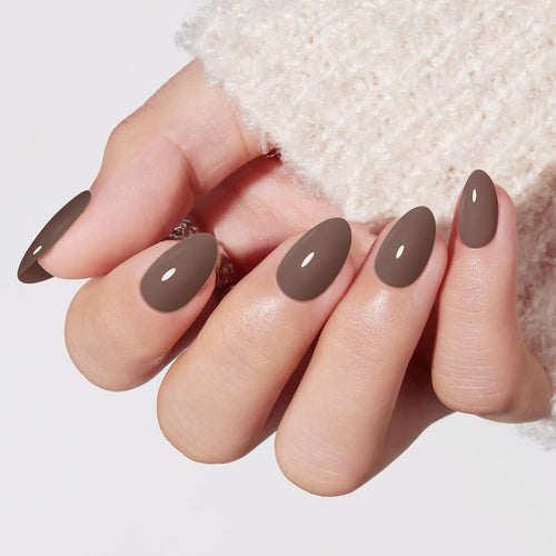 Modelones Fall Grey Brown Press on Nails Short Almond Fake Nails