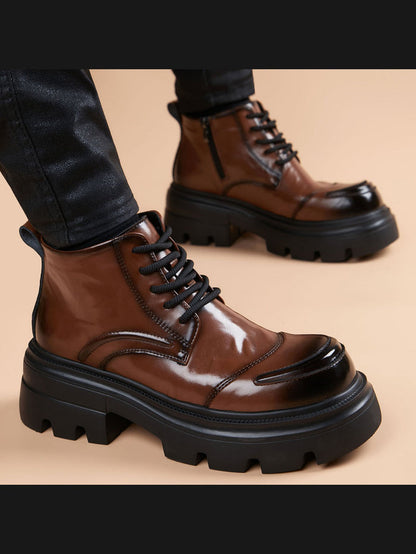 Brown handcrafted genuine leather shoes - color image
