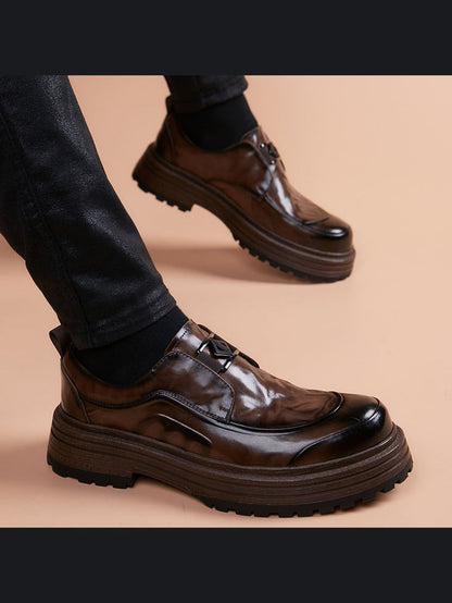 Brown handcrafted genuine leather shoes - color image