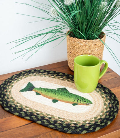 Placemat with fish stenciled art for fishing themed or lake house kitchen.