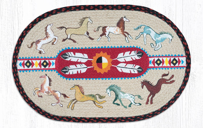 OP-019 Native Horses Oval Rug