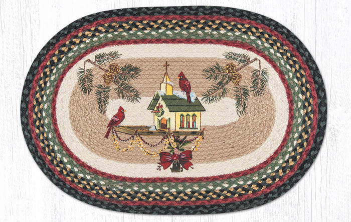 OP-338 Christmas Birdhouse Oval Rug