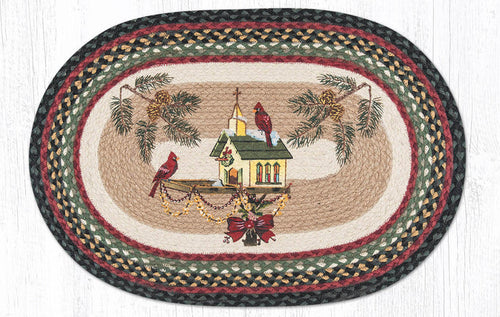 OP-338 Christmas Birdhouse Oval Rug