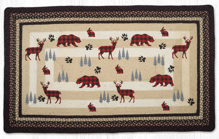 OP-344 Plaid Woodland Animals Oblong 3'x5 Rug