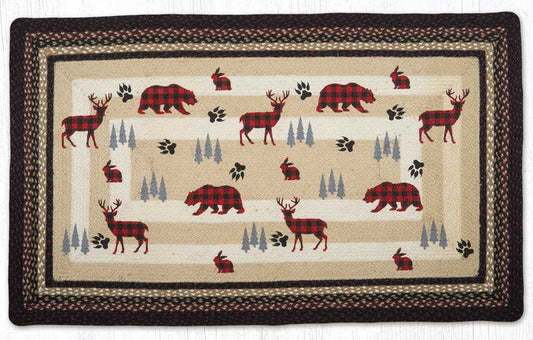 OP-344 Plaid Woodland Animals Oblong 3'x5 Rug