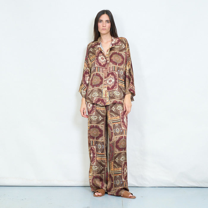 Patchwork paisley printed satin blouse wholesale