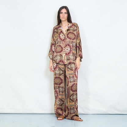 Patchwork paisley wide leg trousers wholesale