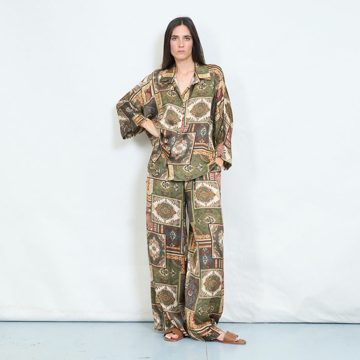 Patchwork paisley wide leg trousers wholesale