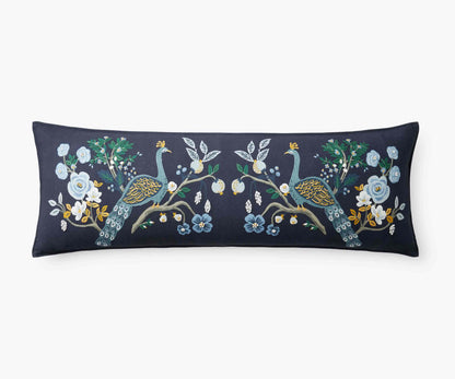 Embroidered Lumbar Pillow Cover - Peacock