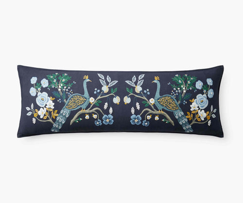 Embroidered Lumbar Pillow Cover - Peacock