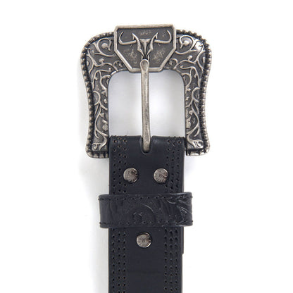 Platini Men's Leather Embossed Belt- Black