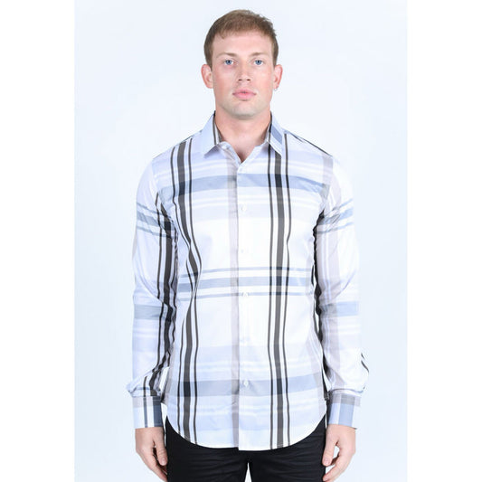 Platini Men’s Plaid Digital Print Shirt - White