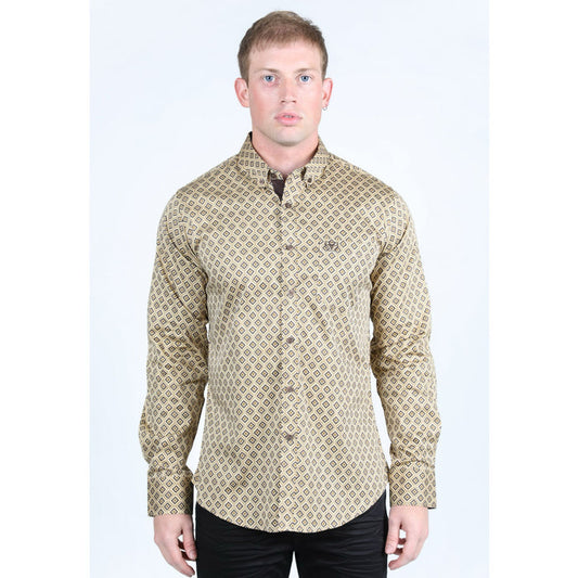 Platini Men’s Satin Cotton/Spandex Shirt - Beige