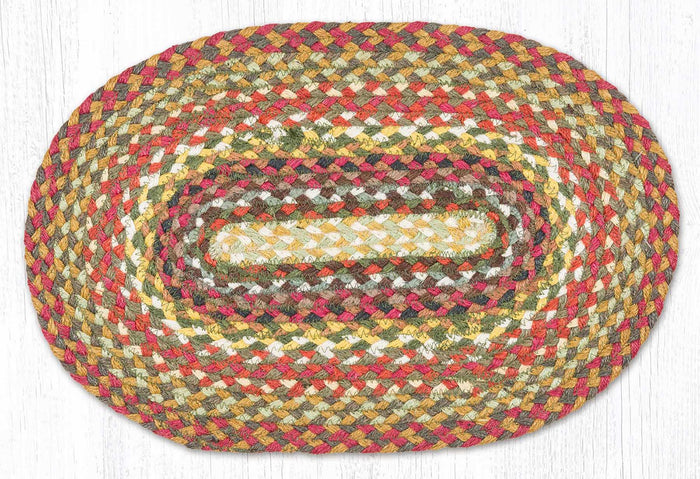 Jute placemat in yellow, orange, coral, and rust colors for a vibrant country style.