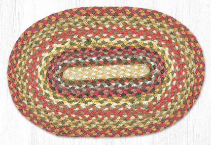 Jute placemat in yellow, orange, coral, and rust colors for a vibrant country style.