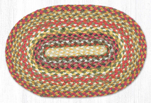 Jute placemat in yellow, orange, coral, and rust colors for a vibrant country style.