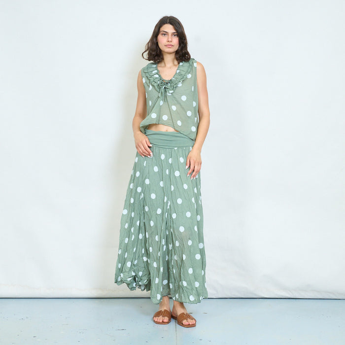 Polka dot ruffle tie-neck sleeveless blouse wholesale