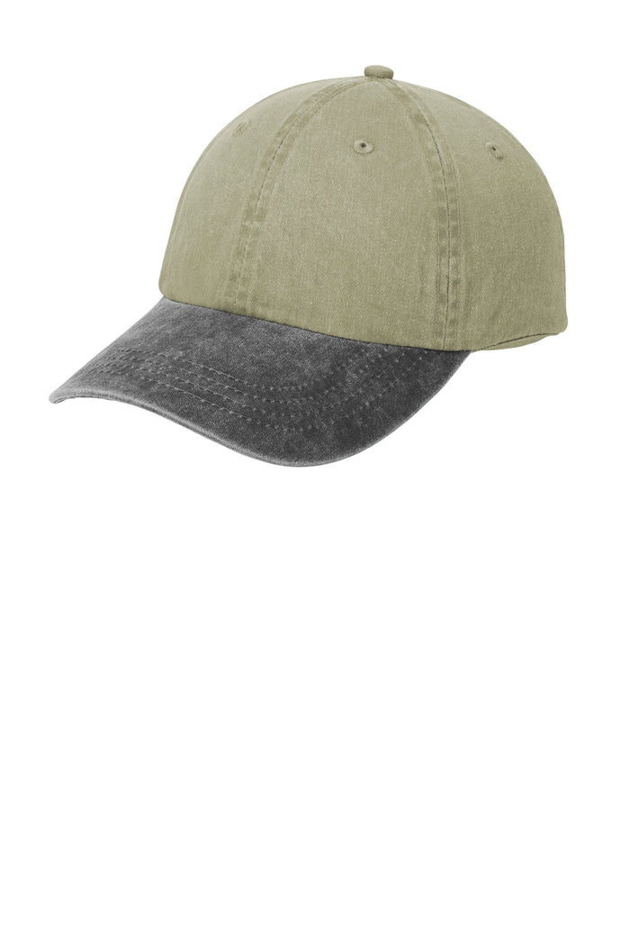 Port & Co™ Two-Tone Pigment-Dyed Cap.CP83 in Khaki/Charcoal