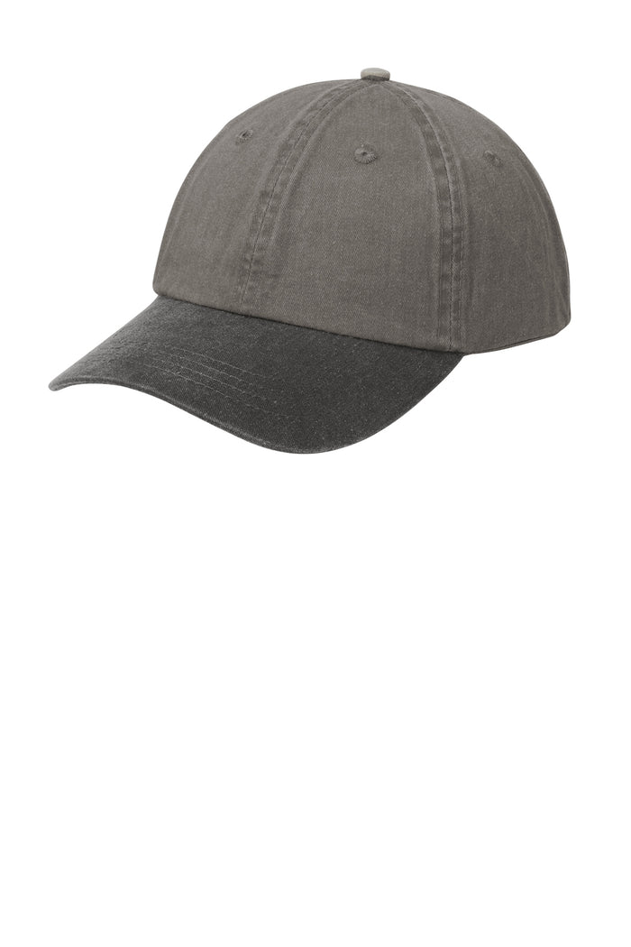 Port & Co™ Two-Tone Pigment-Dyed Cap.CP83 in Pebble/black
