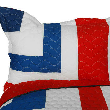 Red Blue White Criss-Cross Teen Boy Bedding Full/Queen Modern Striped Quilt Set