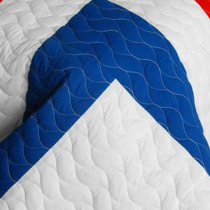 Red Blue White Criss-Cross Teen Boy Bedding Full/Queen Modern Striped Quilt Set