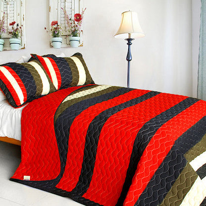 Red Navy Striped Teen Bedding Full/Queen Quilt Set Oversized Bedspread
